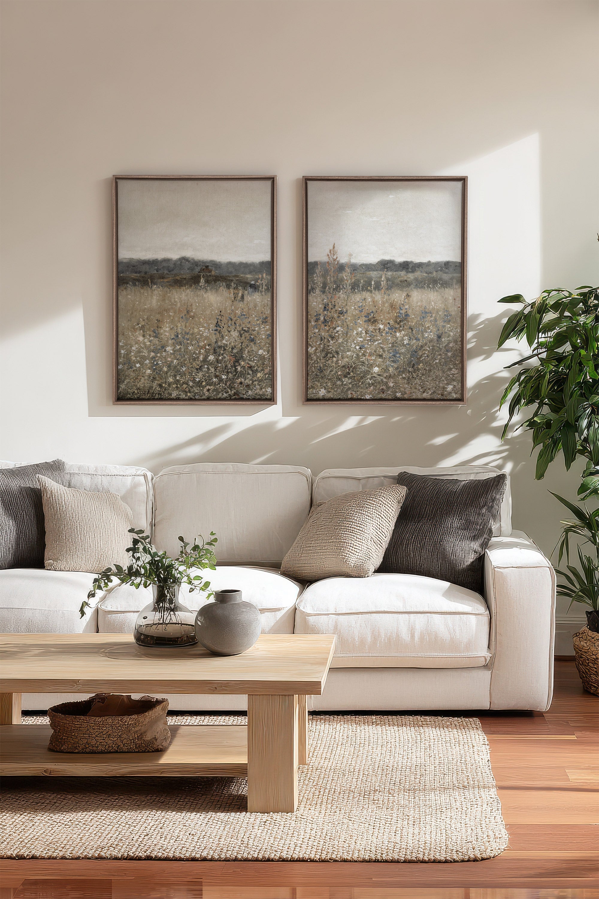 FADED FLORALS DUO, 2 Oeuvres sur toile étirée, encadré Brun Chêne (Collective)